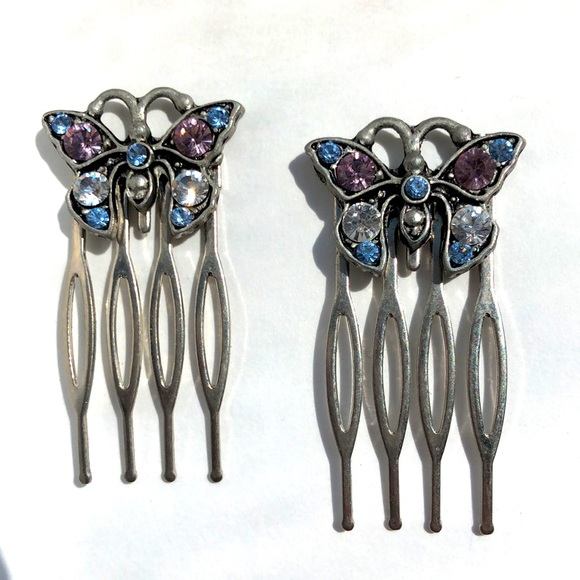 Bejewelled butterfly hair pins (set of 4) - Picture 1 of 3